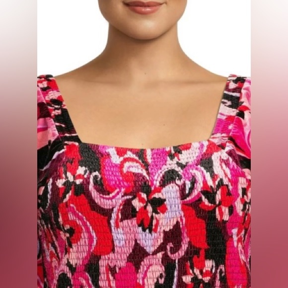 Terra & Sky pink, red, lavender & black velvet smocked top size 0x(14W) - Picture 4 of 10